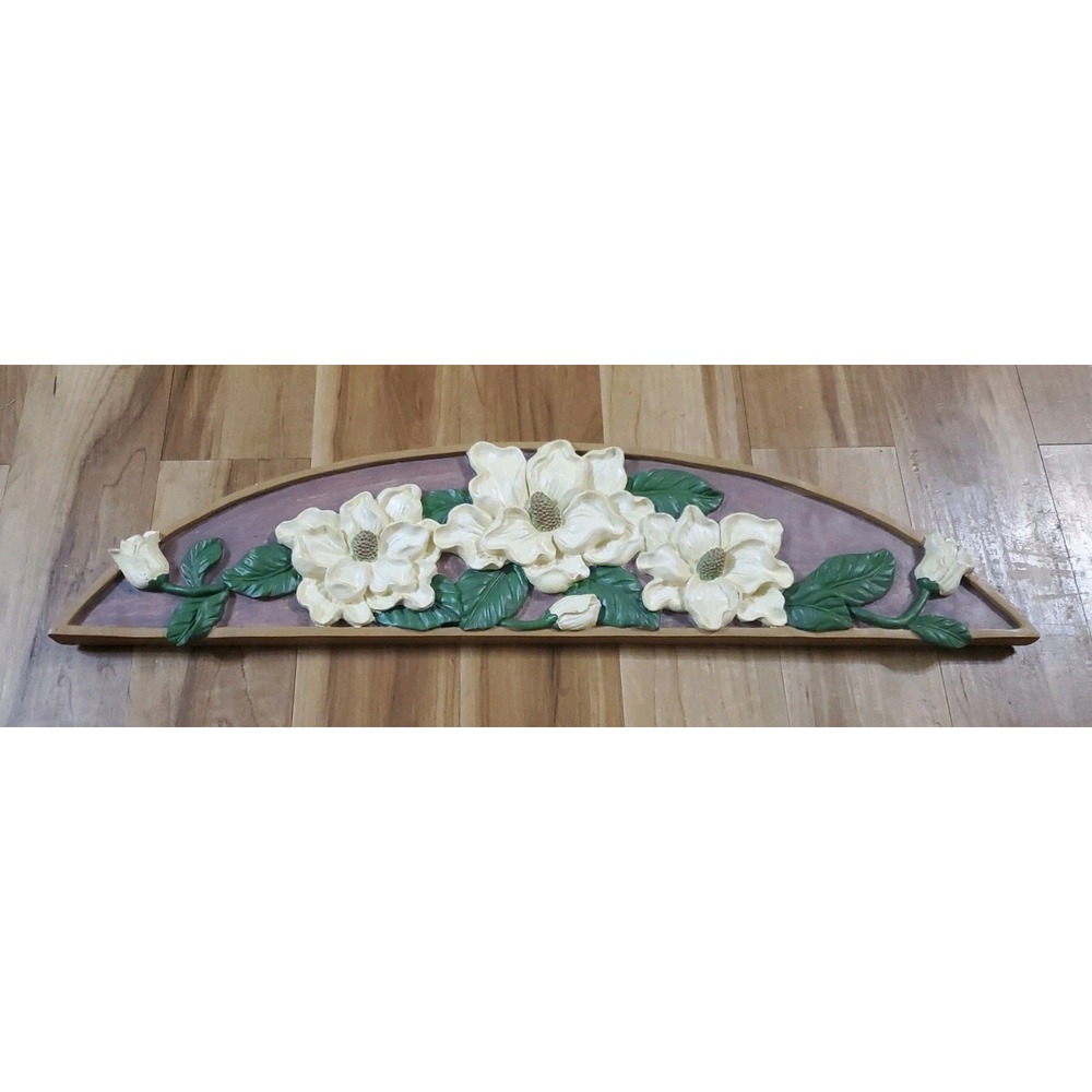 Vintage Resin Magnolias Wall Door Window Topper Pediment 30" Long